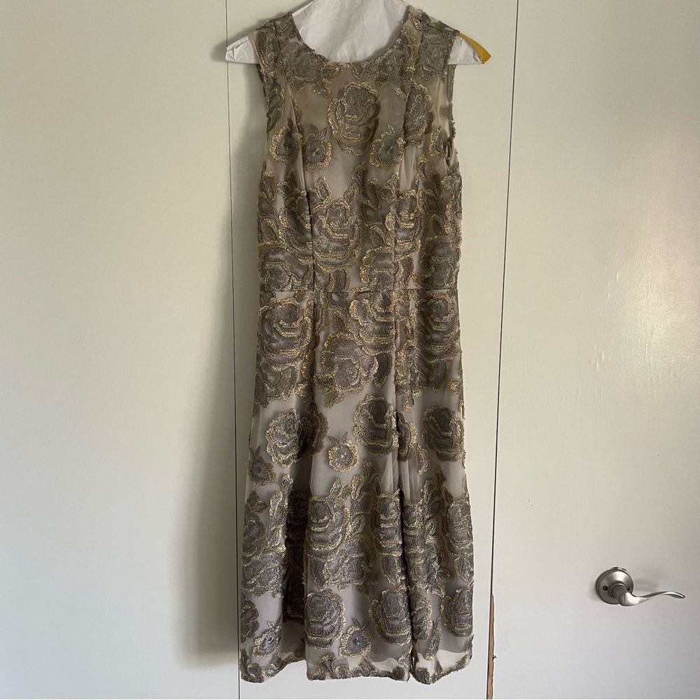 Gold and silver cocktail dress with delicate flowers